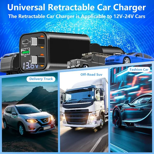 Miniatura 7 de [Apple MFi Certified] Retractable Car Charger for iPhone 17, SDNCIE 120W USB C Car Charger 4 in 1 PD/QC Type C Fast Charging Cigarette Lighter