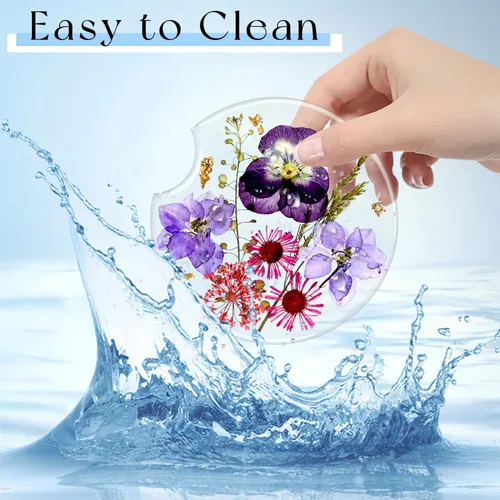 Miniatura 4 de Swooflia Portavasos para Portavasos de Coche con Flores para Mujeres - 2.75 Pulgadas Lindo Inserto de Resina Transparente para Portavasos de Bebidas