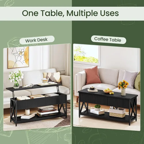 Miniatura 7 de CHOEZON Mesa auxiliar elevable de 39.4 pulgadas, mesa de centro acanalada con compartimento oculto y estante de almacenamiento, mesa elevadora
