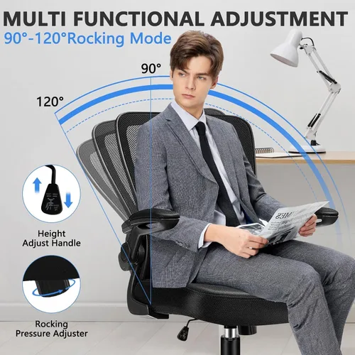 Miniatura 8 de KLASIKA Sillas de escritorio de oficina con ruedas, silla ergonómica de malla con soporte lumbar de altura ajustable, silla giratoria