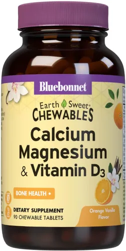 Bluebonnet Nutrition Calcio, magnesio más vitamina D3 Earthsweet, salud ósea y relajación muscular, sin soja, sin gluten, kosher, sin lácteos, 90