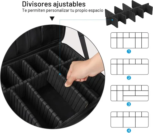 Miniatura 5 de Travelmall Estuche profesional organizador de maquillaje de 3 niveles, tamaño grande con hombro ajustable para brochas de maquillaje, herramientas