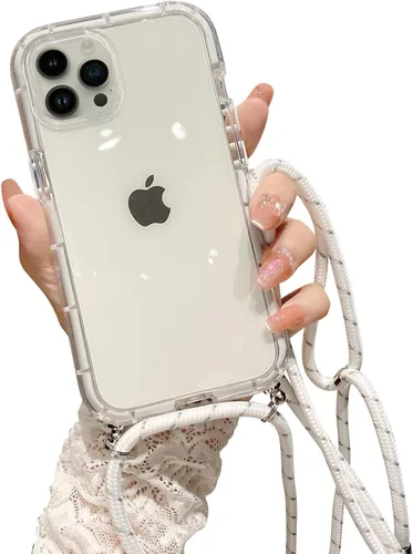 Funda transparente para iPhone 13 Pro Max con cordón cruzado, delgada, translúcida, a prueba de golpes, suave, con correa de hombro ajustable