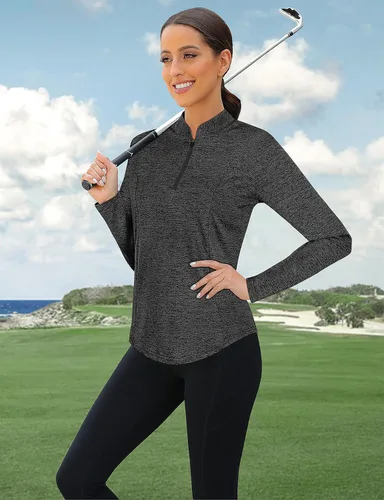 Miniatura 3 de Misyula - Camisetas de golf para mujer, con protección solar, de secado rápido, con cremallera de 14, para tenis, running y entrenamiento