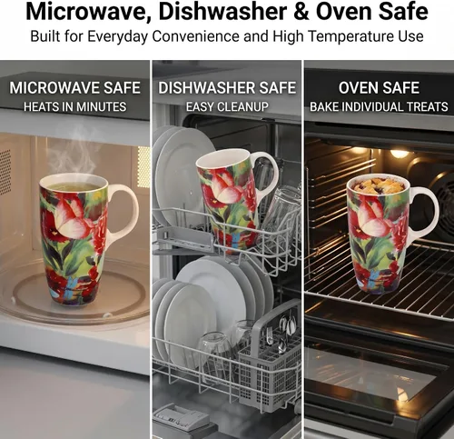 Miniatura 7 de DUSVALLY Taza de café de viaje de cerámica de 17 onzas con tapa, apta para microondas y lavavajillas, taza reutilizable para café con leche o té