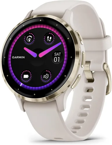 Miniatura 9 de Garmin Venu 3S (reacondicionado) Reloj inteligente con bisel de acero inoxidable dorado suave de 1.2 pulgadas, pantalla táctil AMOLED con caja rosa