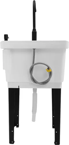 Miniatura 6 de Fregadero utilitario para lavandería, fregadero de utilidad negro y blanco con grifo giratorio y dispensador de jabón, fregadero independiente que