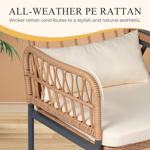 Miniatura 7 de PROHIKER Muebles de Patio Exterior Sofá de Amor de Ratán de 2 Asientos con Mesa Integrada, Almohadas Lumbares y Cojines, Sofá de Amor de Mimbre