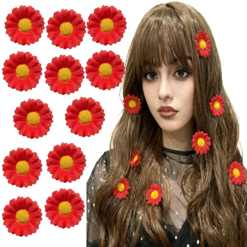 Miniatura 4 de [Paquete de 12] Pinza para el cabello lateral con mini flores de margarita dulce para mujer, accesorio para el cabello de dama de honor con flores