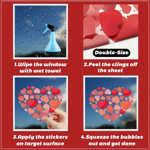 Miniatura 7 de 9 hojas de calcomanías para ventana del día de San Valentín, calcomanías de doble cara para ventana, diseño de labios rojos con corazón rosa