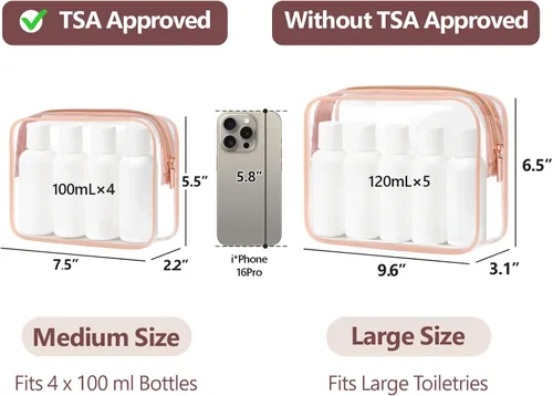 Miniatura 3 de PACKISM Neceser aprobado por la TSA, paquete de 2 – 1 mediano de cuarto de galón de mano de la TSA y 1 grande para equipaje facturado, bolsa de 4