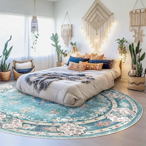 Miniatura 100 de MUJOO Alfombra Pasillo Runner 2'x8' Azul Gris Alfombras Largas Boho Lavable a Máquina Antideslizante para Entrada Cocina Baño Dormitorio Retro Suave