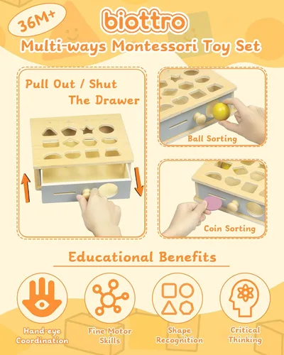 Miniatura 2 de Biottro Montessori - Juguetes para niños de 3, 4, 5 años, 5 en 1, juguete educativo de aprendizaje para niños y niñas, cuentas apilables a juego