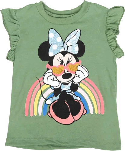 Miniatura 22 de Disney Minnie Mouse - Conjunto de camiseta floral arcoíris y pantalones cortos de cambray, tallas de bebé a niño grande (12 meses - 14-16)