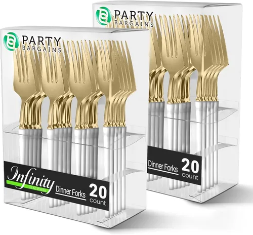 Miniatura 46 de Party Bargains Juego de cubiertos negros de plástico desechable, utensilios de diseño moderno infinito, paquete de 40: 16 tenedores, 8 cuchillos, 16
