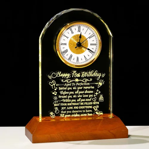 Miniatura 9 de Arikyrist Reloj de cristal de feliz cumpleaños 80 para hombres y mujeres, reloj de cuarzo con base de luz LED de madera, regalos de cumpleaños de 80