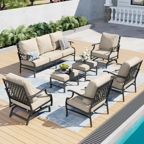 Miniatura 47 de SUNSHINE VALLEY Juego de muebles de patio al aire libre de 7 piezas, moderno juego de conversación de patio exterior con cojín extra grueso de 5.75