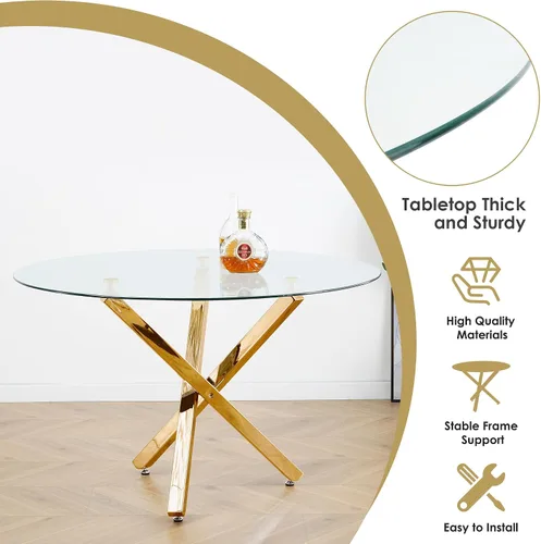 Miniatura 7 de Juego de comedor de 5 piezas con parte superior de vidrio redondo transparente, juego de comedor circular moderno de mediados de siglo de 39