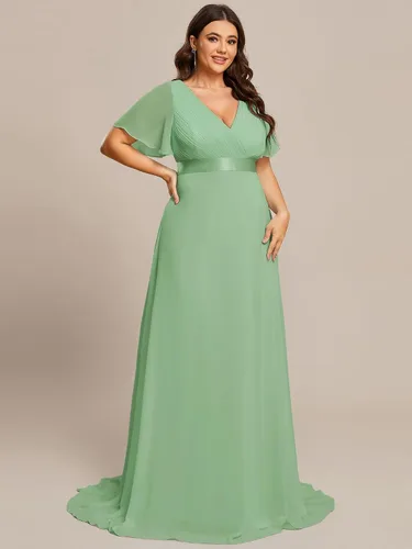 Miniatura 170 de Ever-Pretty Vestido formal para mujer, Navidad, Año Nuevo, cuello en V, gasa, talla grande, largo hasta el suelo, vestido de dama de honor