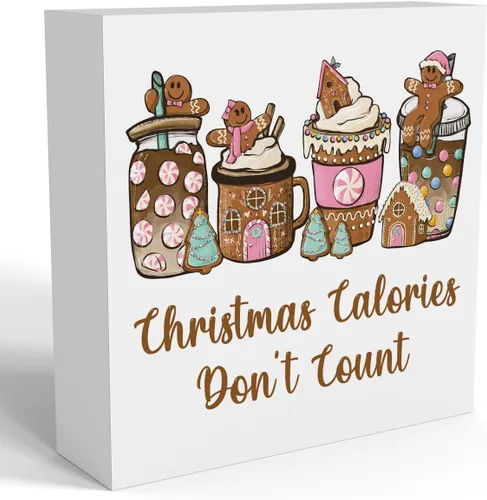 Decoración navideña de cafetería, decoraciones navideñas divertidas retro, lazo rosa, letrero de calorías de pan de jengibre, regalo para mujeres