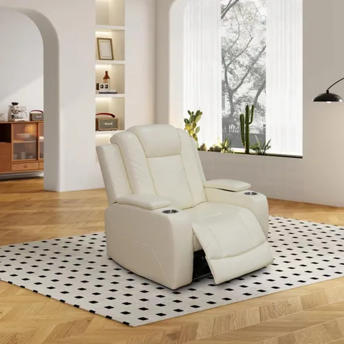 Miniatura 13 de Sofá reclinable eléctrico, sillón reclinable de cuero con LED/almacenamiento, sillón reclinable de cine en casa de 3 plazas, sofá de cuero negro