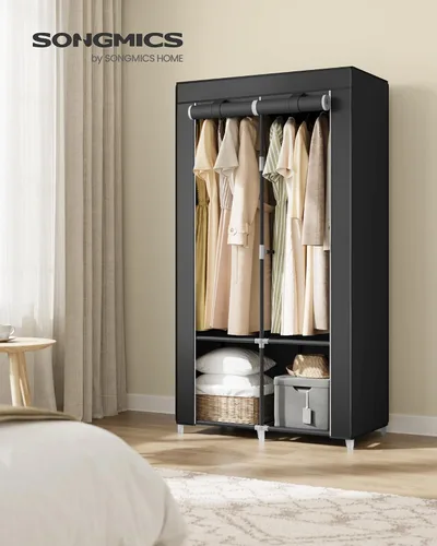 Miniatura 2 de SONGMICS Armario portátil, Organizador de armario con cubierta, 2 barras para colgar y estantes, 4 bolsillos laterales, 33.9 x 17.7 x 65.7 pulgadas