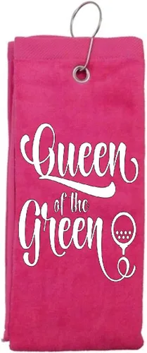 Queen of The Green Girl Woman - Toalla de golf de tres pliegues con ojales y gancho, camiseta de bola de club, regalo de cumpleaños, variedad de