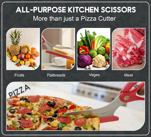 Miniatura 3 de Tijeras de pizza con servidor antiadherente. Corte de pizza afilado sin ensuciar la cobertura. Agarre firme, cortador de pizza de acero inoxidable