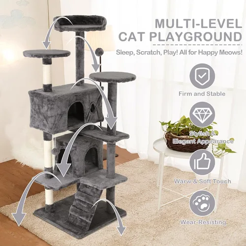 Miniatura 3 de Árbol de gato de varios niveles de 70 pulgadas de alto para gatos de interior, muebles con poste rascador, plataforma, condominio, torre con juguete