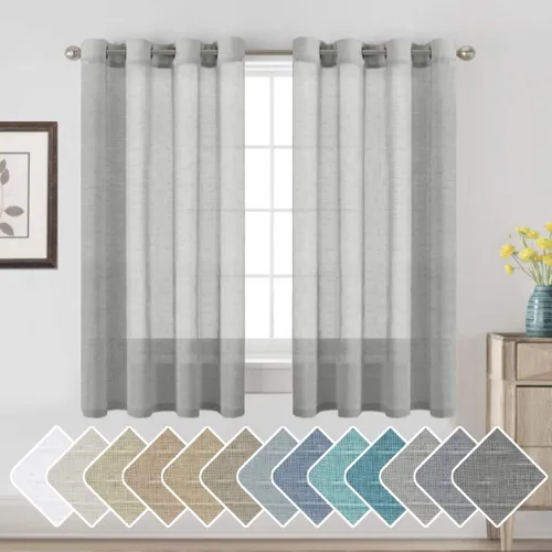 Miniatura 48 de H.VERSAILTEX Cortinas de 96 pulgadas de largo, cortinas de lino/cortinas transparentes de mezcla de lino natural/paneles/cortinas para sala