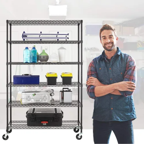 Miniatura 2 de BestOffice NSF - Estantería con rejilla metálica de acero inoxidable con estantes metálicos de almacenamiento ajustables de alta resistencia Negro