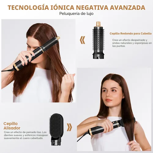Miniatura 4 de Juego de cepillos secadores de pelo 5 en 1, cepillo secador de pelo desmontable y estilizador de aire caliente, moldeador automático de aire