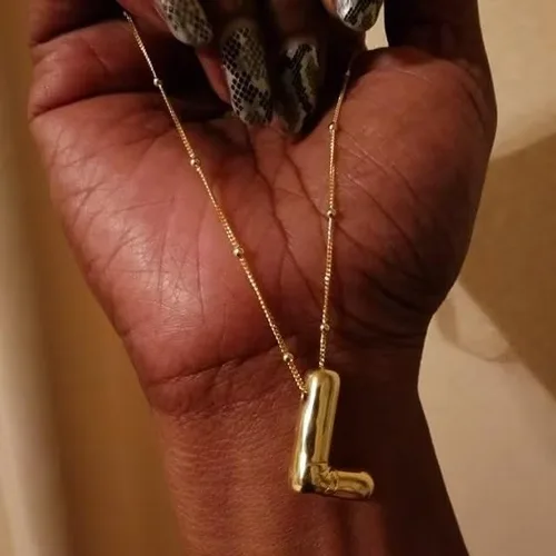Miniatura 3 de Qyalie Collar de letras de burbujas, collares con inicial de globo para mujeres y niñas, delicado dije del alfabeto, chapado en oro de 14 quilates