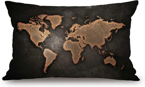 Solekla Fundas de almohada con mapa vintage sobre fondo negro de 12 x 20 pulgadas, fundas de almohada lumbares decorativas para el hogar, funda de