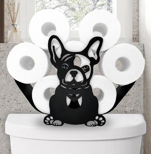 Soportes de papel de metal para perros, divertidos soportes de almacenamiento de papel de animales negros para interiores y cocina, almacenamiento