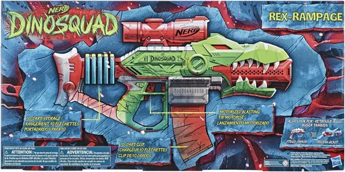 Miniatura 11 de Nerf DinoSquad Rex-Rampage - Lanzador de dardos motorizado, clip de 10 dardos, 20 dardos oficiales, almacenamiento de 10 dardos, diseño