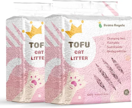 Miniatura 9 de Paquete de 2 arenas de tofu para gatos (6 L x 2), arena aglutinante para gatos, desechable, fibra de guisante, sin polvo, control de olor, bajo