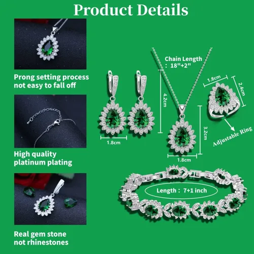 Miniatura 6 de Conjuntos de joyería de moda para mujeres y niñas, chapado en platino, chapado en oro, chapado en oro rosa, aretes chapados en negro pistola, aretes