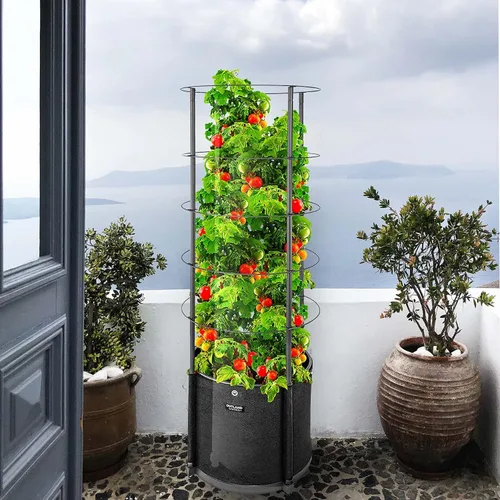 Miniatura 9 de Outland Living Maceta grande para tomates con enrejado de metal de 68 pulgadas, maceta de tela de 20 galones con drenaje, jaulas altas para trepar