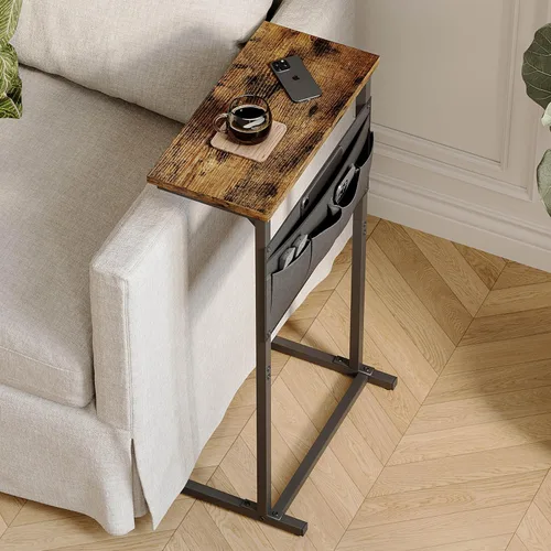 Miniatura 9 de Mesa auxiliar en forma de C, mesa auxiliar para sofá, bandeja de TV pequeña, mesa de sofá con bolsa de almacenamiento para espacio pequeño, sala