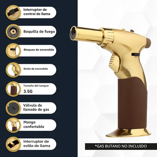 Miniatura 4 de Pistola de Soplete de Butano de Doble Llama - Mini Soplete de Mano Recargable de Lujo para Cocinar, Crème Brûlée, Soldeo, Soldadura y Arte de Resina