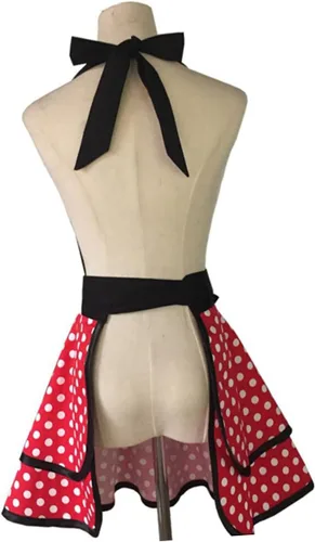 Miniatura 3 de BESPORTBLE Delantal de cocina de algodón con patrón de puntos de doble capa con correa para el cuello, delantal reutilizable para hombres y mujeres