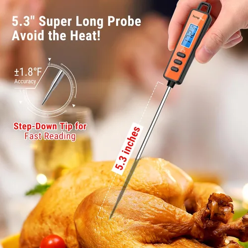 Miniatura 2 de ThermoPro TP01A Termómetro de carne de lectura instantánea con sonda larga, termómetro digital de cocina para alimentos para asar a la parrilla