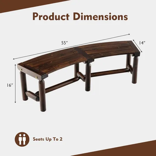Miniatura 3 de Tangkula Banco de patio curvo, banco de comedor de madera carbonizada, asiento espacioso y con listones, carga máxima de 710 LBS, banco de 2 plazas