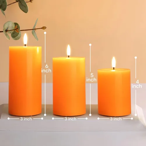 Miniatura 6 de Eywamage Velas de pilar sin llama de otoño naranja con control remoto, velas LED parpadeantes de cera de Acción de Gracias, funciona