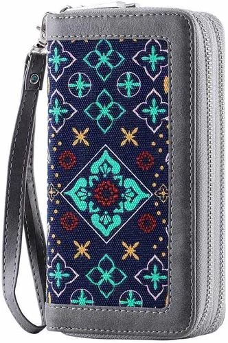 Miniatura 2 de Cartera de doble cierre para mujer, con correa de mano, para tarjetas, dinero en efectivo, monedas, celular