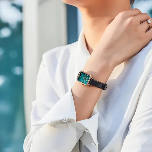 Miniatura 7 de VICTORIA HYDE Precioso reloj para mujer esfera de nácar verde elegante reloj rectangular con correa de cuero negro