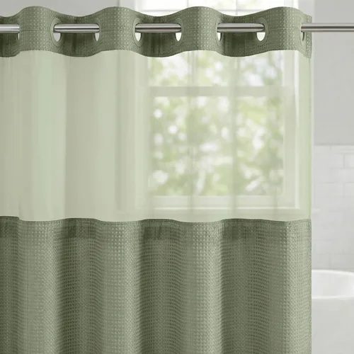Miniatura 28 de Americanflat 71x74 Cortina de Ducha Sólida Negra - Cortina de Ducha Larga Resistente al Agua con Ojales de Metal Duraderos y 12 Ganchos - 100%