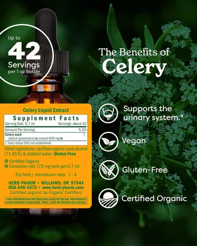 Miniatura 2 de Herb Pharm Gotas de extracto líquido de semillas de apio orgánicas certificadas para apoyo del sistema urinario, 1 onza