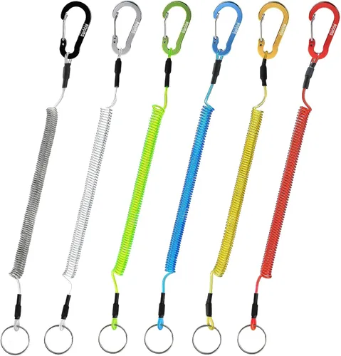 Miniatura 8 de Booms Fishing T4 cordón o cuerda de seguridad en espiral, Cuerda de alambre de acero interior con langosta, se expande hasta 59 pulgadas. 6PCS
